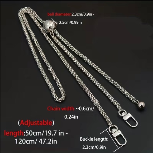 New Adjustable Purse/Wallet Chain in Silver or replacement - Picture 4 of 11